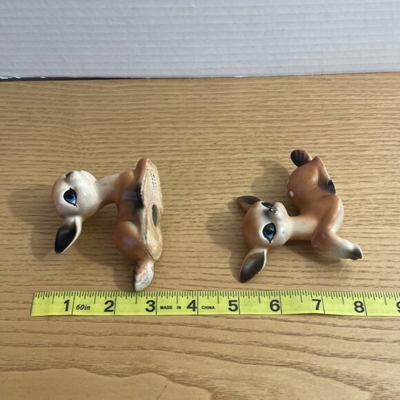 Vtg Japan Ceramic Deer Figurines Bambi Fawn Anthropomorphic Big Eyes MCM Kitsch - Picture 9 of 9